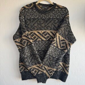 Peter England Sweater Mens Medium M Geometric Aztec Grandpa 90s Wool Blend VTG